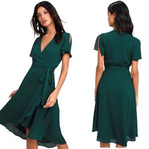 Lulus Rise to the Occasion Emerald Green Wrap Dress M NWT